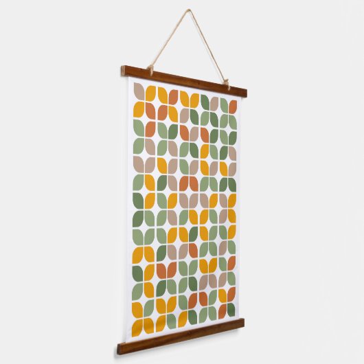 Retro Geometric Leaf Muster Green Orange Taupe Wandteppich Mit Holzrahmen (Gewinkelt)