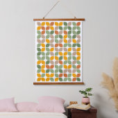Retro Geometric Leaf Muster Green Orange Taupe Wandteppich Mit Holzrahmen (Schlafzimmer)
