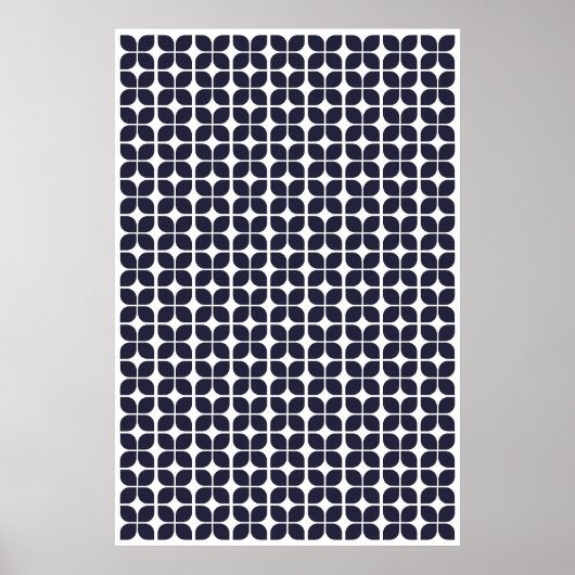 Retro Geometric Leaf Muster Navy Blau Poster (Vorne)