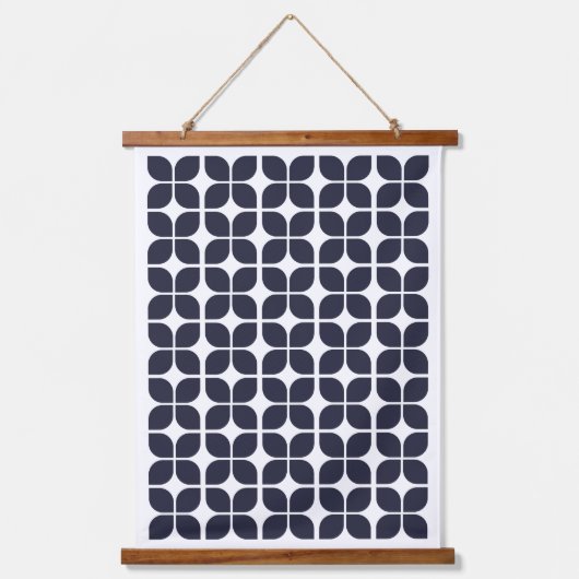 Retro Geometric Leaf Muster Navy Blau Wandteppich Mit Holzrahmen (Vorderseite)