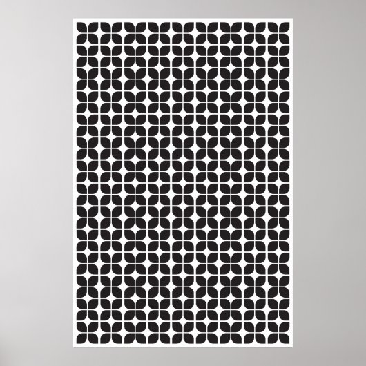 Retro Geometric Leaf Pattern Schwarz Poster (Vorne)