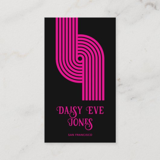 Retro Geometric Magenta Mod Black Business Card Visitenkarte (Vorderseite)