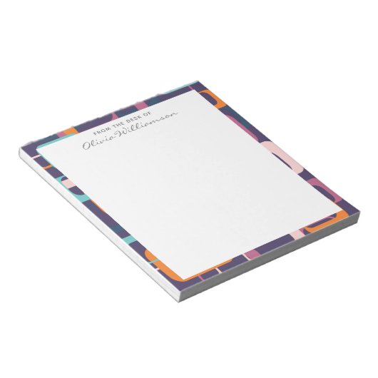 Retro Geometric Mid Century Formen Lila Name Notizblock (angewinkelt)