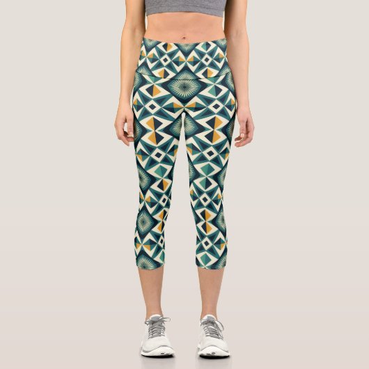 Retro Geometric Mosaic All-over-Print Capri Leggings (Vorderseite)