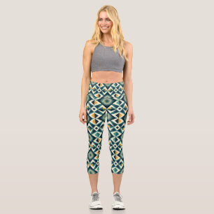 Retro Geometric Mosaic All-over-Print Capri Leggings