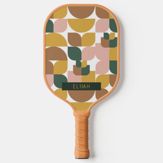 Retro Geometric Muster Brown Pickleball Schläger (Vorderseite)