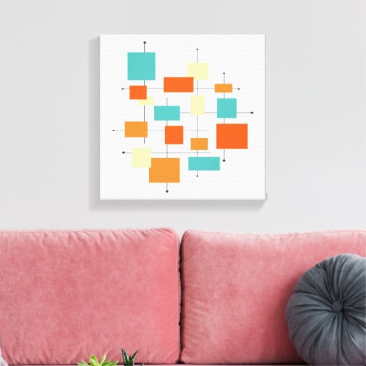 Retro Geometric Orange and Blue Mid Century Leinwanddruck (Insitu (Wohnzimmer))