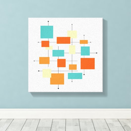Retro Geometric Orange and Blue Mid Century Leinwanddruck (Insitu (Holzboden))