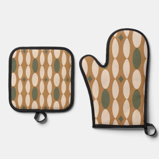 Retro Geometric Oven Mitt & Pot Holder Set (Vorderseite)