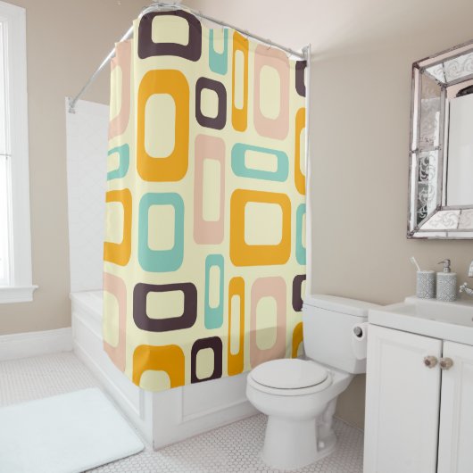 Retro geometric pattern in light beige background duschvorhang (Beispiel)