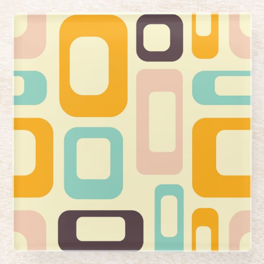 Retro geometric pattern in light beige background glasuntersetzer (Vorderseite)