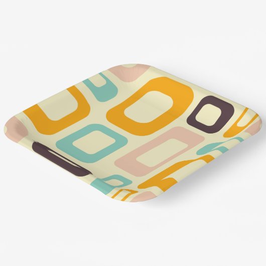 Retro geometric pattern in light beige background pappteller (Gewinkelt)