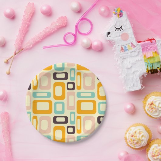 Retro geometric pattern in light beige background pappteller (Party)