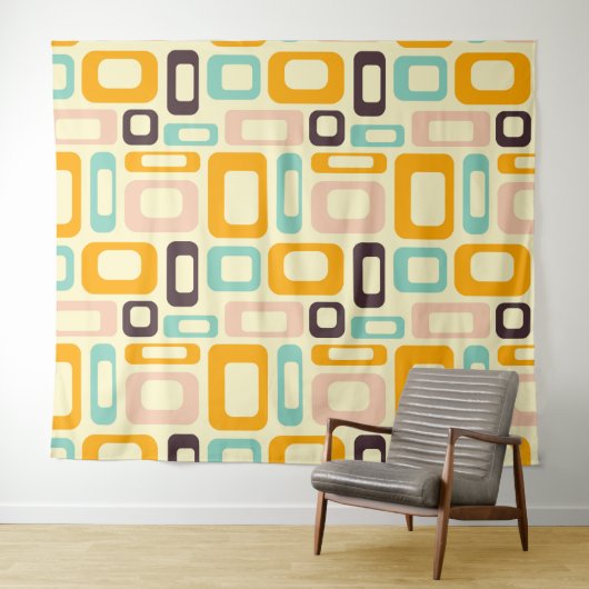 Retro geometric pattern in light beige background wandteppich (Beispiel (Horizontal))