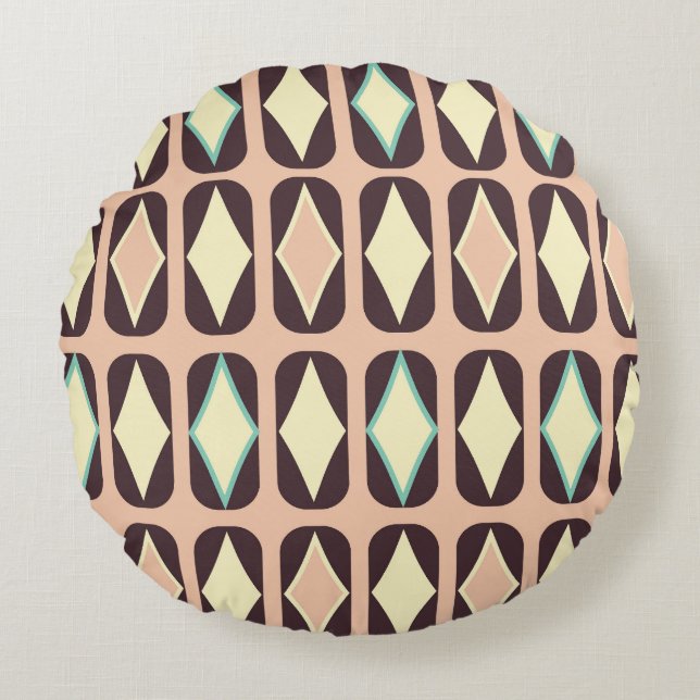 Retro geometric pattern with brown, yellow, blue rundes kissen (Vorderseite)