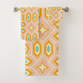 Retro geometric pattern with hexagons and stars badhandtuch set