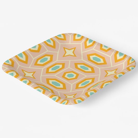 Retro geometric pattern with hexagons and stars pappteller (Gewinkelt)