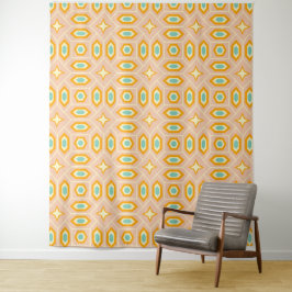 Retro geometric pattern with hexagons and stars wandteppich