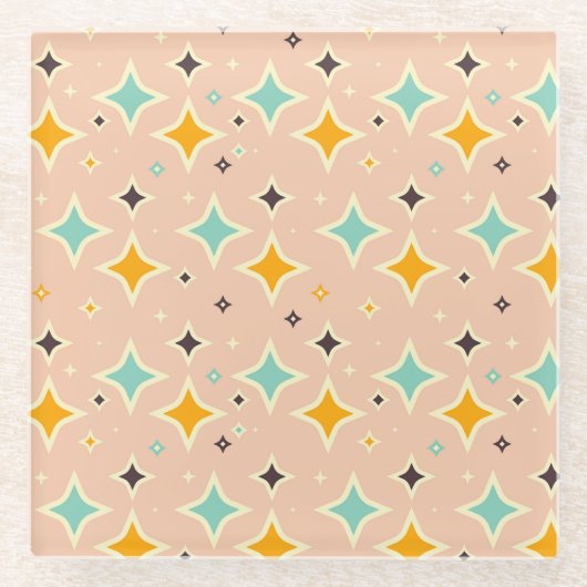 Retro geometric pattern with teal, orange, black glasuntersetzer (Vorderseite)