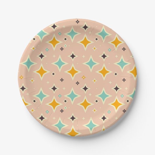 Retro geometric pattern with teal, orange, black pappteller (Vorderseite)