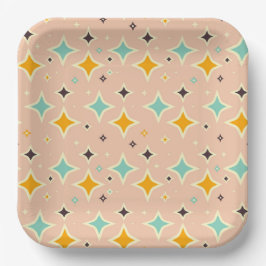 Retro geometric pattern with teal, orange, black pappteller