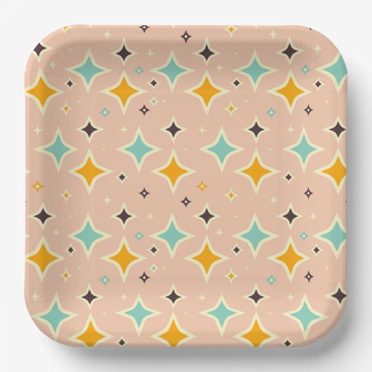 Retro geometric pattern with teal, orange, black pappteller (Vorderseite)