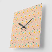 Retro geometric pattern with teal, orange, black quadratische wanduhr (Winkel)