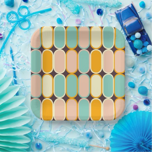 Retro geometric pattern with vertical ovals pappteller (Party)