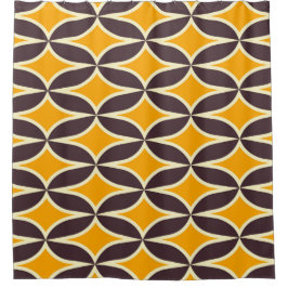 Retro geometric pattern yellow and brown leaf duschvorhang