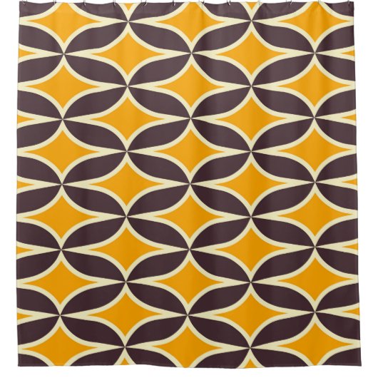 Retro geometric pattern yellow and brown leaf duschvorhang (Vorderseite)