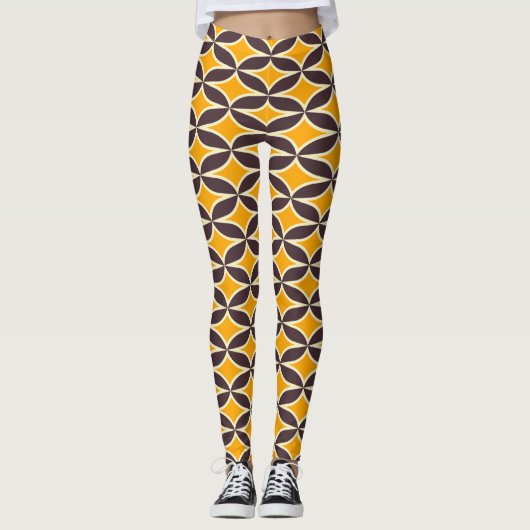 Retro geometric pattern yellow and brown leaf leggings (Vorderseite)