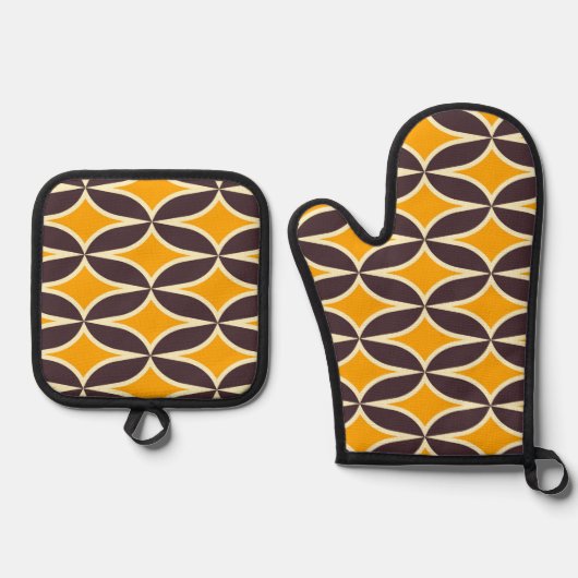 Retro geometric pattern yellow and brown leaf ofenhandschuh & Topflappen-Set (Vorderseite)