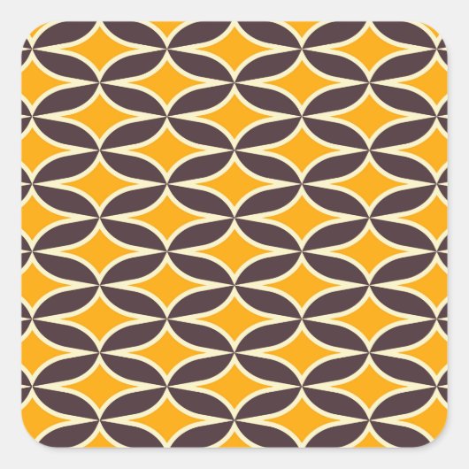 Retro geometric pattern yellow and brown leaf quadratischer aufkleber (Vorderseite)
