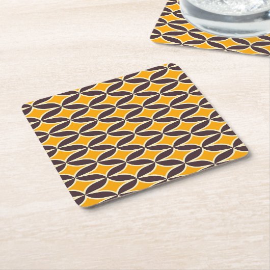 Retro geometric pattern yellow and brown leaf rechteckiger pappuntersetzer (angewinkelt)