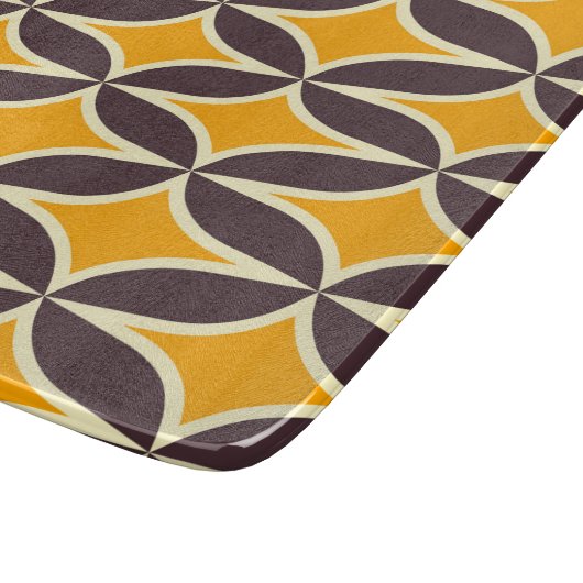 Retro geometric pattern yellow and brown leaf schneidebrett (Ecke)