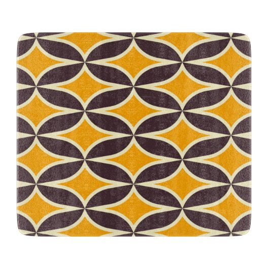 Retro geometric pattern yellow and brown leaf schneidebrett (Vorderseite)