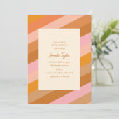 Retro Geometric Pink Orange Streifen Bridal Brunch Einladung (Stehend Vorderseite)