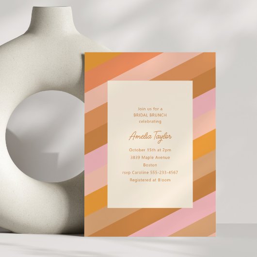 Retro Geometric Pink Orange Streifen Bridal Brunch Einladung