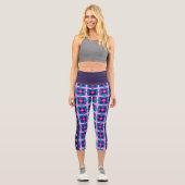 Retro Geometric Pink und Blau Capri Leggings (Vorderseite)