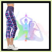 Retro Geometric Pink und Blau Capri Leggings