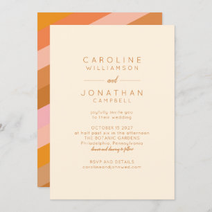 Retro Geometric Pink und Orange Chic Wedding Einladung