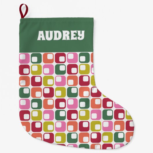 Retro Geometric Print 1970s Personalized Großer Weihnachtsstrumpf (Vorderseite)