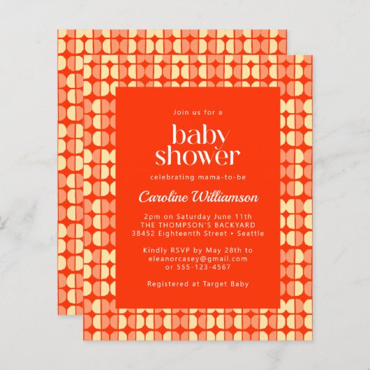 Retro Geometric Red Orange Bold Baby Dusche (Vorne/Hinten)