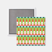 Retro Geometric Santa Square Magnet (Vorderseite/Rückseite)