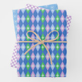 Retro Geometric Scandi Diamonds Blue & Green Geschenkpapier Set (Beispiel)