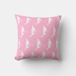 Retro Geometric Skiers Winter Pink White Kissen