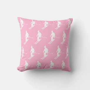 Retro Geometric Skiers Winter Pink White Kissen