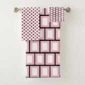 Retro Geometric Square gepolstertes rosa weißes Mu Badhandtuch Set (Insitu)