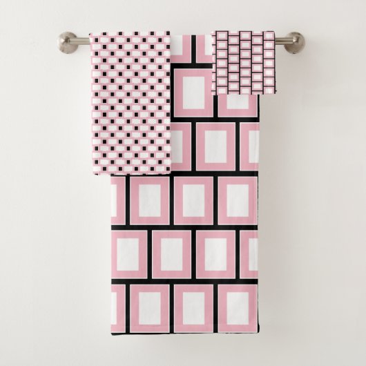 Retro Geometric Square gepolstertes rosa weißes Mu Badhandtuch Set (Insitu)