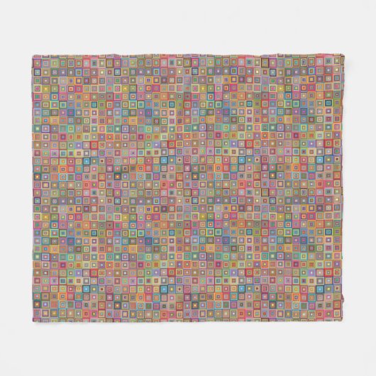 Retro Geometric Square Tile Pattern Fleecedecke (Vorderseite (Horizontal))